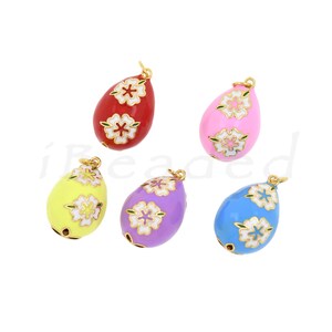 Colgante de flores de esmalte colorido, colgante de flores chapadas en oro de latón para la fabricación de joyas de bricolaje, 15x22 mm