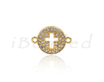 Round Cross Connector Charm,Micro Pave Clear CZ,Brass Bead,Bracelet Accessory,DIY Jewelry Making 15x11mm
