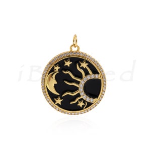 18K Filled Gold Sun Moon Star Pendant, Personalized Jewelry Accessory 25x27mm
