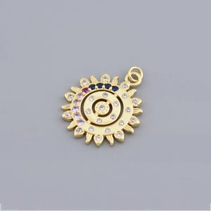Sun Symbol Pendant with Clear and Rainbow CZ – Bohemian DIY Jewelry Crafting Accessory,24.5mm