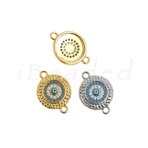 Evil Eye Pendant in Brass Set with Zircon, Gold Silver Pendant for Jewelry 12.5mm