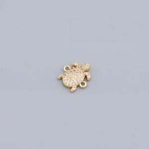 Charming Turtle Connector in Gold with Sparkling Gemstones for Necklaces and DIY Jewelry Projects,12.5x11.5mm
