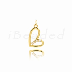 18K Filled Gold Set Zircon Heart Pendant, Heart Charm, Love Charm, For DIY Jewelry Making Supplies, 21x14mm
