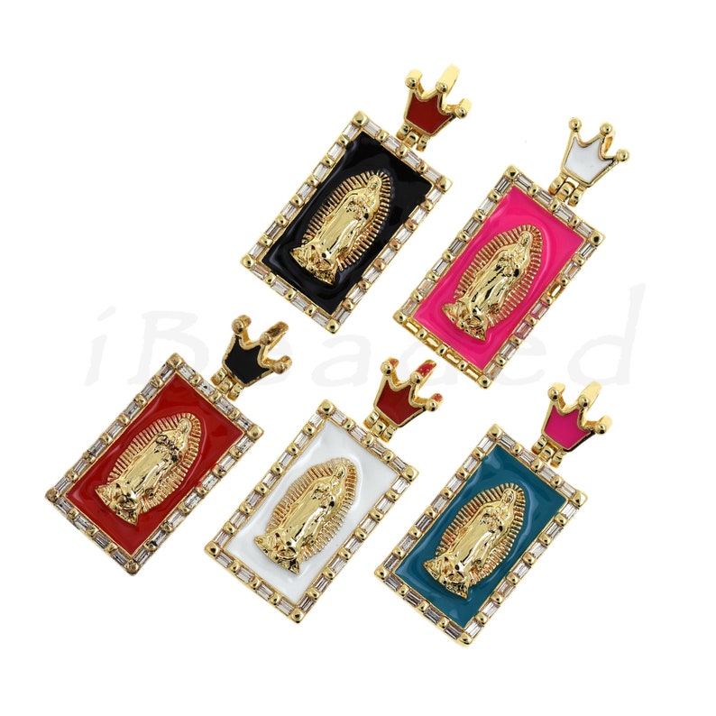 10PCS,18K Gold Filled Enamel Rectangle Virgin Mary Charm Pendant,Enamel Religious Cross Necklace Bracelet,DIY Jewelry Making Supply