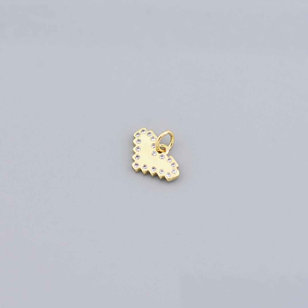 Pixel Rhinestone Pixel Style Heart Pendant With Rhinestone Accents, Gold Plated Chunky ...