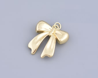 18K Gold Filled Bow Pendant,Bow Necklace,Ribbon Pendant,Ribbon Bow Charm,for DIY Jewelry Making Supply,22x25mm