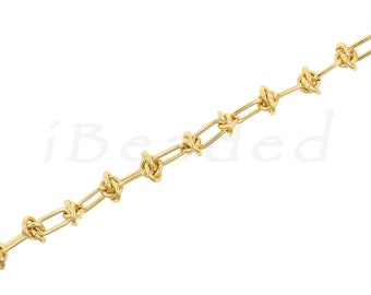 Brass Gold Plated Knotted Rope Necklace, Rough Gold Chain, Rough Gold Knotted Chain Necklace, 9.5x13 cm