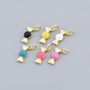 Vibrant Gold-Toned Candy Pendant with Pink Enamel Center for Bracelets or Necklaces ,12.5x6mm