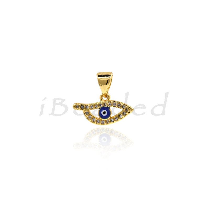 Blue Evil Eye Pendants,Pave CZ Stone Eye Charms,for Unique Jewelry Making Supplies 15x8mm
