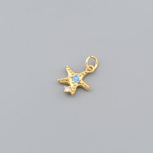 18 kt gold filled zeesterhanger met heldere zirkonia en parel, oceaanthema sieraden maken bedel 12,8 x 11,3 mm