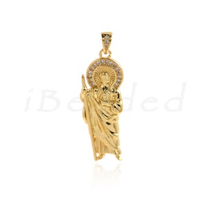 18K Gold Plated Knight Pendant with Diamonds, Christian Medieval Knights Templar Charm, Lucky Charm, 32x12mm