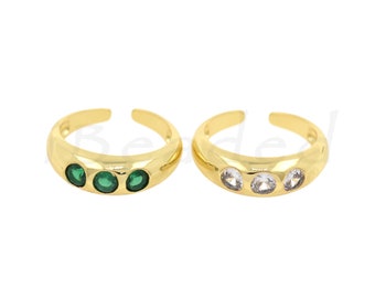 Anel de zircônia de ouro preenchido 18K, anel de zircônia de latão, anel ajustável para design de joias DIY, 21x6,5mm