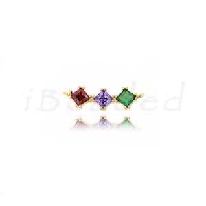 Tri-Tone Brass Diamond Rhombus Necklace Connector, CZ Micro Pave Diamond Rhombus Bracelet Connector for DIY Jewelry Making Supplies, 17x5mm