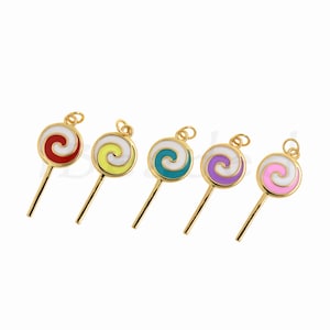 18K Gold Plated Colorful Candy Pendant, Enamel Lollipop Charm for DIY Jewelry Supply, 25x10mm