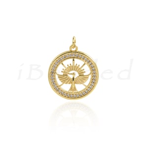 18K Filled Gold Diamond Bird Pendant, CZ Round Hollow Bird Jewelry, Suitable for DIY Jewelry Making, 21mm