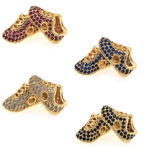 Zapatos deportivos Spacer Abalorios,Metal Pave Cubic Zirconia Conded Encanto para joyería haciendo hallazgos 6x14mm 2pcs