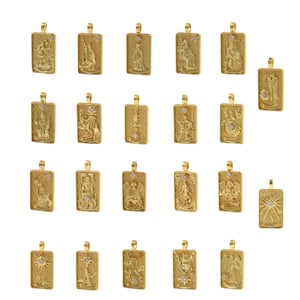 Ciondolo tarocchi placcato oro 18K, collana con ciondolo tarocchi delicato in stile catena, gioielli spirituali, il miglior regalo, 15 x 30 mm
