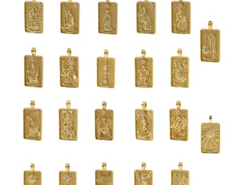 Wisiorek Tarot ze Złotego 18K, Delikatny naszyjnik z zawieszką z tagiem Tarota w stylu łańcuszka, Biżuteria duchowa, Najlepszy prezent, 15 x 30 mm