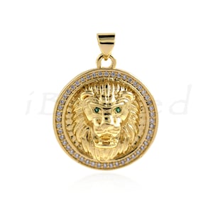 18K Gold Filled Lion Head Coin Pendant, Lion Pendant, Lion Charm, Animal Charm, Round Coin Pendant, DIY Jewelry Accessories  10Pcs