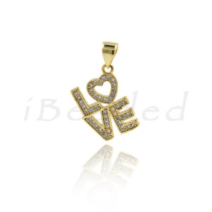 Love  Micro Pave Pendant,Copper Pendant,Mosaic Rhinestone,Gift For Your Lover   11x16mm