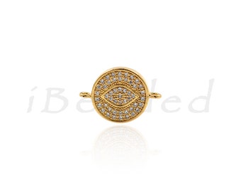 Micro Pave connector,Circular Connector,Copper Evil Eye Connector,Mosaic Rhinestone,Jewelry Accessories  18x13mm