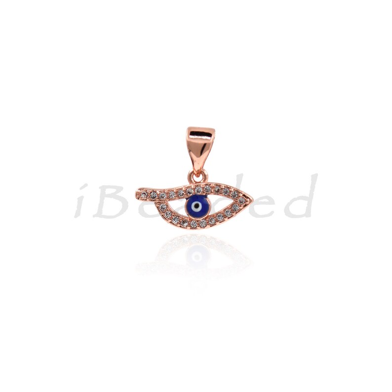 Blue Evil Eye Pendants,Pave CZ Stone Eye Charms,for Unique Jewelry Making Supplies 15x8mm