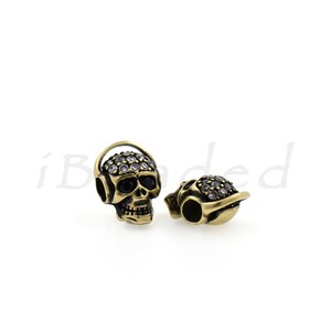 Skull Head Beads,Micro Pave Head Beads,DIY Jewelry Charm Bead,Punk Rock Style Skull,For Man Bracelet Accessory 12.5x16x10mm