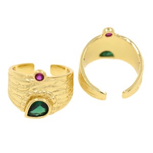 オープンドロップ CZ パヴェ ドロップ ウォーター リング、ミニマリスト ウォーター CZ リング、18K ゴールド フィルド ウォーター ドロップ リング、薄型リング、22 x 17 mm
