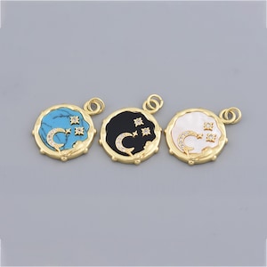 Celestial Mond und Sterne Anhänger mit Muschel - Gold Charm für DIY Cosmic Schmuck, 29.5 mm