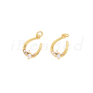 Brass Gold Plated Diamond U Shape Pendant, Letter Charm, For DIY Jewelry Making Supplies, 14x9.5mm