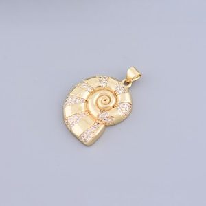 18K überzogener Goldmuschel-Anhänger, CZ Micro Pave Shell-Charme-Ohrring-Halskette, für DIY-Schmuckherstellung, 29 x 21 mm