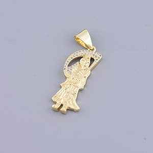 Santa Muerte Pendant,18K Gold Plated Santa Muerte Pendant, Angel Of Death, Guardian of Souls Pendant, for DIY Jewelry Making,37x14.5mm