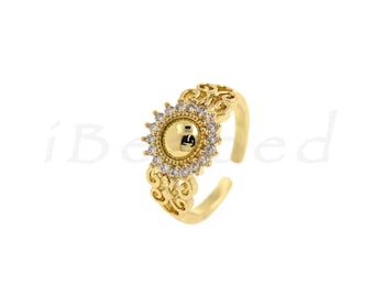 Delicate Brass Sun Ring With Diamonds, Gold Ring, Sun Charm, For Jewelry Making, 22x12mm