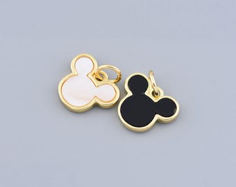 Playful White Mother-of-Pearl Mouse Head Pendant, 18K Gold Outline, Cheerful Charm for Necklaces, Whimsical Mouse-Inspired Gift,14x12mm