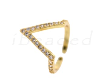 CZ Micro Pave Triangle Ring, Triangle Charm, Adjustable Ring, Fine Jewelry, 22x17mm