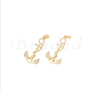 Brass with Diamonds Arrow Pendant, Arrow Charm for DIY Jewelry Designs, 32x18mm