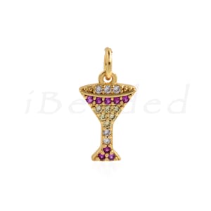 Brass Set Zircon Wine Glass Pendant, Wine Glass Necklace, Cup Pendant, DIY Jewelry Accessories, 12x7mm