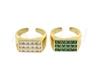 Anel de zircônia banhado a ouro 18K, anel de zircônia de latão, anel ajustável para fazer joias DIY, 21x9,5mm