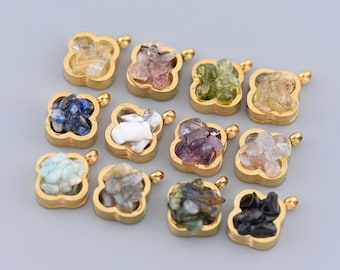 Atemberaubende Goldblumenanhänger, natürliche Edelstein-Cluster, handgefertigtes Boho-Schmuckset, zeitloses Geschenk für sie, 13x10,5 mm