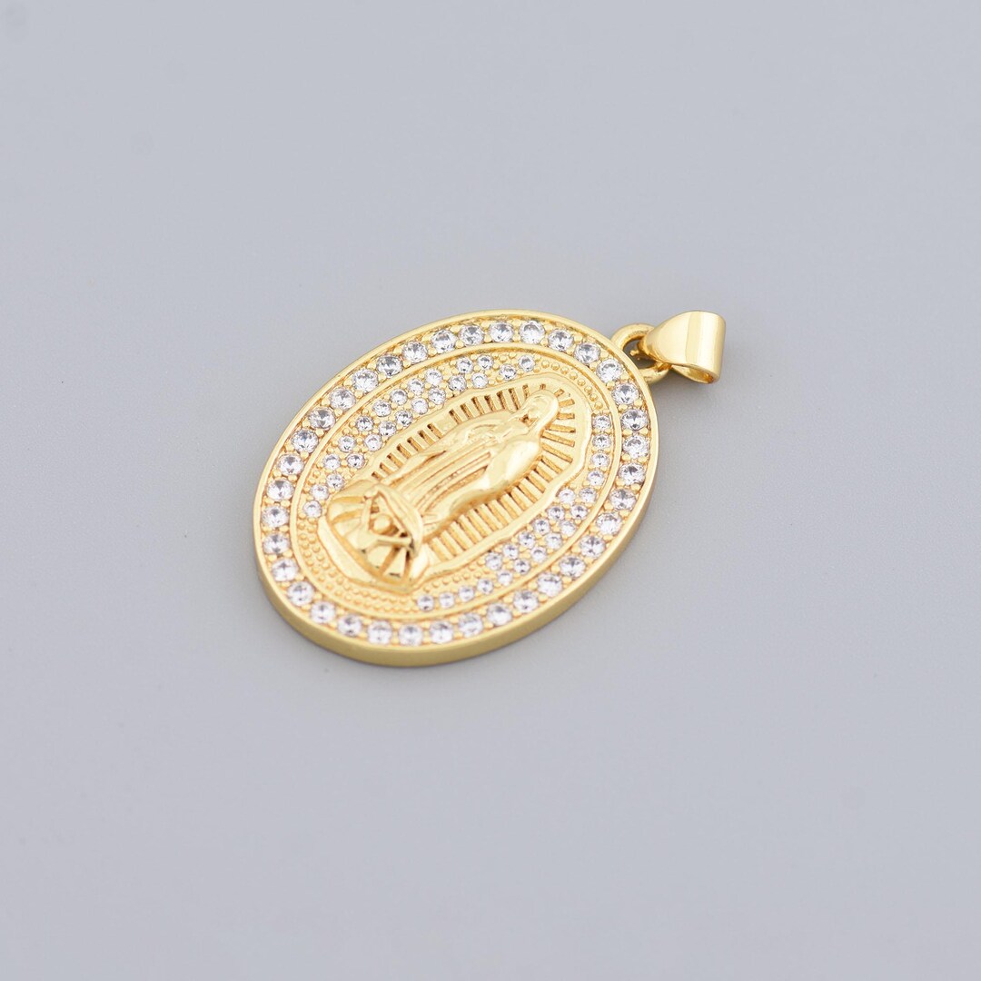Stunning 18K Gold Filled Virgin Mary Pendant With Double Halo of Clear ...