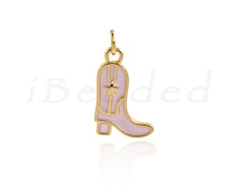 Pendentif de botte violet plaqué or 18 carats, bijoux en émail, charme en émail, charme de botte, cadeau pour elle, 17x12mm