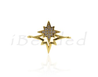 Connettore Micro Pave North Star, connettore in rame, strass mosaico, connettore charm, accessori originali 23,5x18 mm