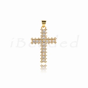 18K Filled Gold Zircon Cross Charm, Cross Charm, Zircon Charm, Christian Jewelry, Christmas Gift, 31x21mm