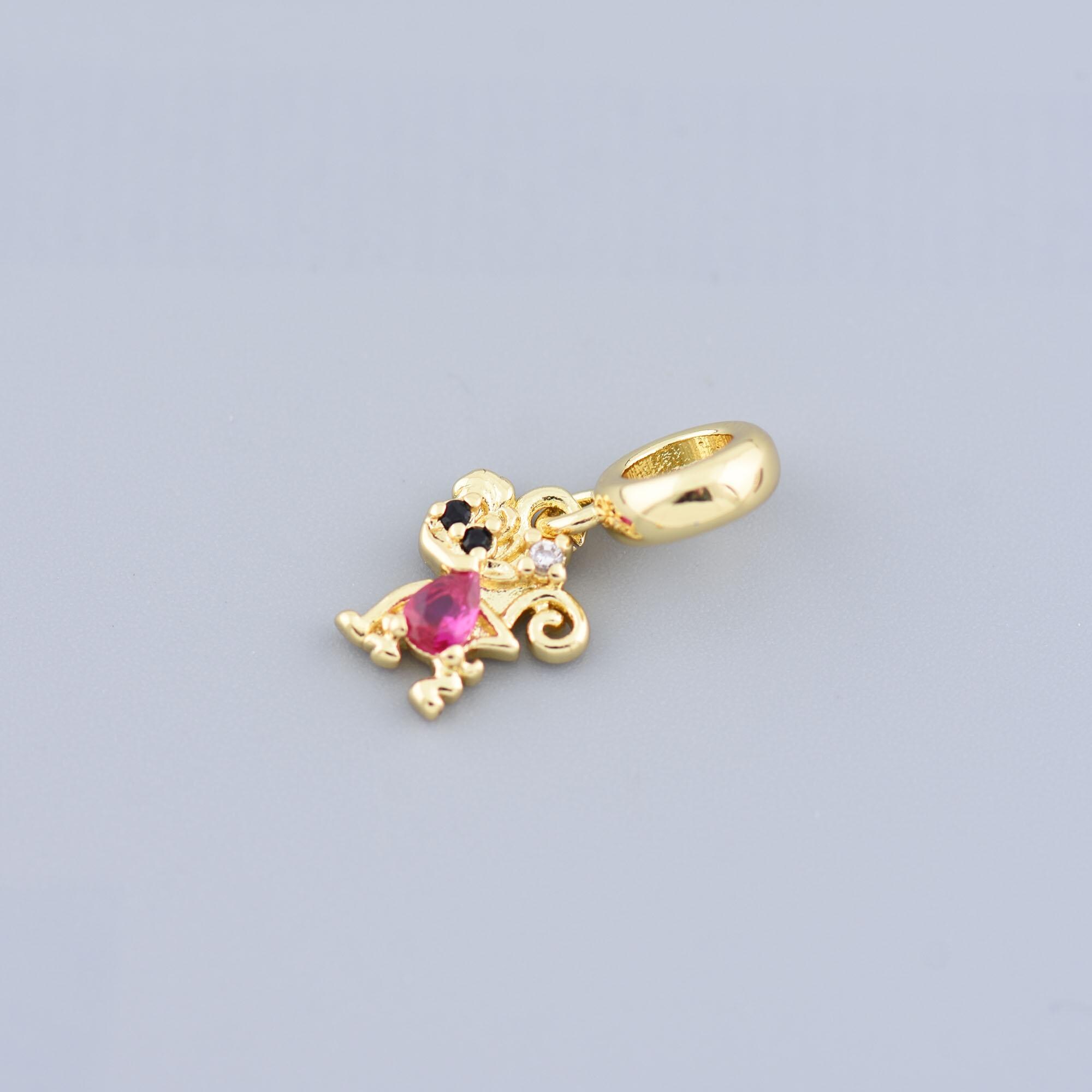 Playful Gold Monkey Pendant - Ruby & Onyx Charm, Chic