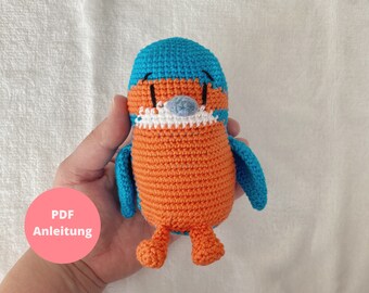 Crochet pattern Amigurumi kingfisher Eddie, PDF instructions German for a self-crocheted kingfisher