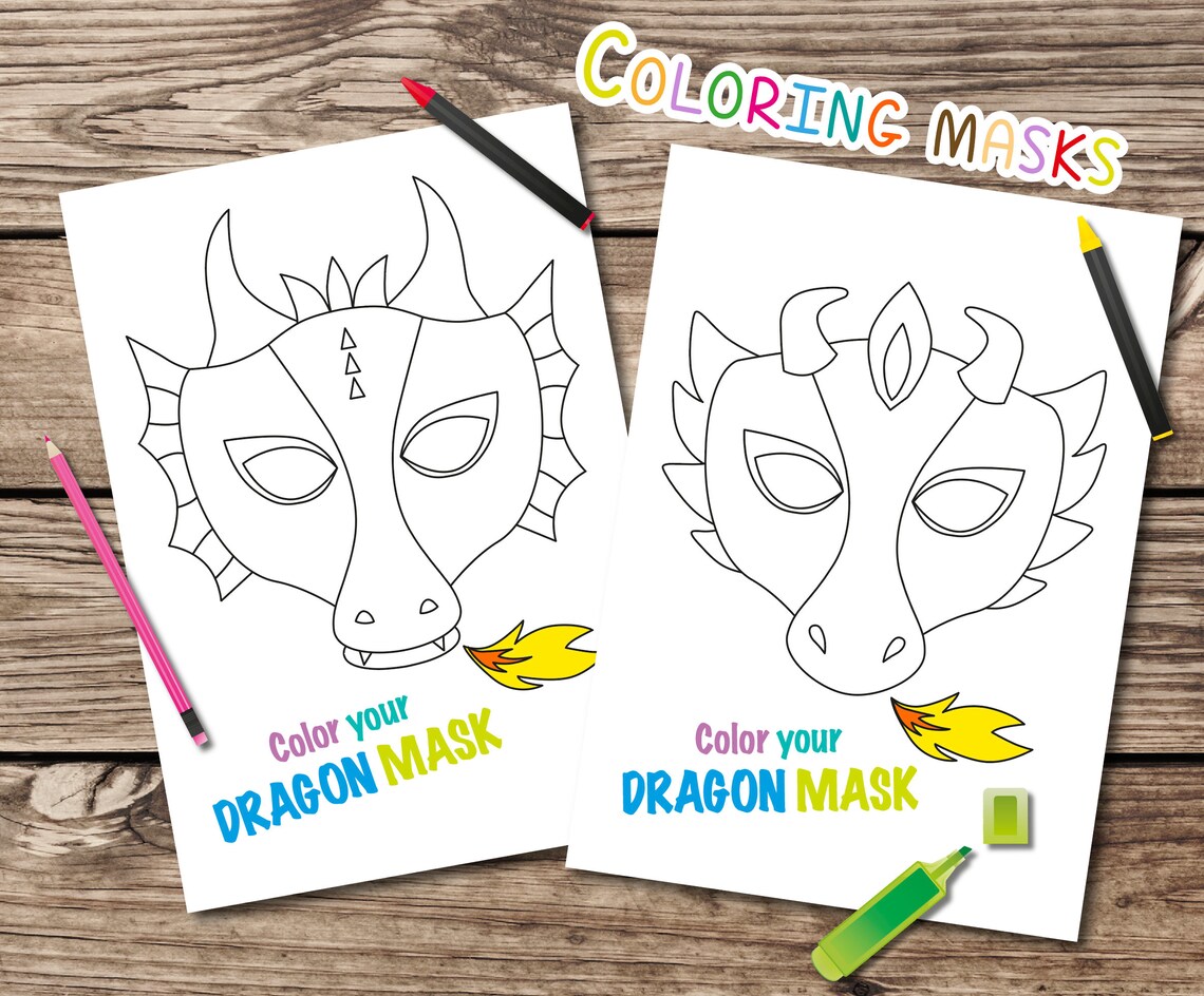 Dragon coloring masks printable dragon masks coloring masks Etsy