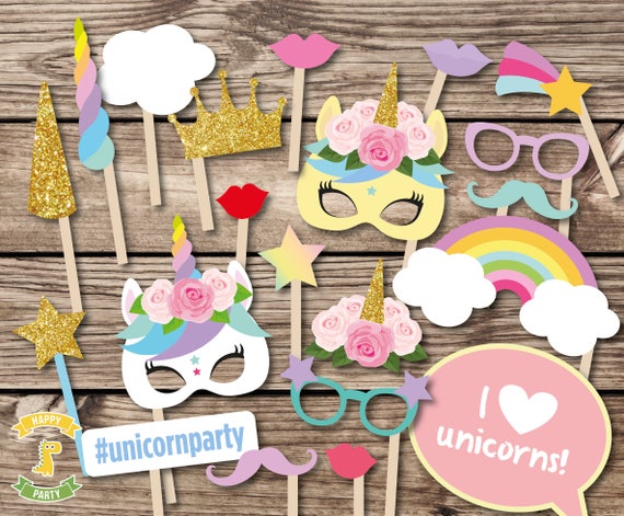 unicorn photo booth props printable unicorn party printables etsy