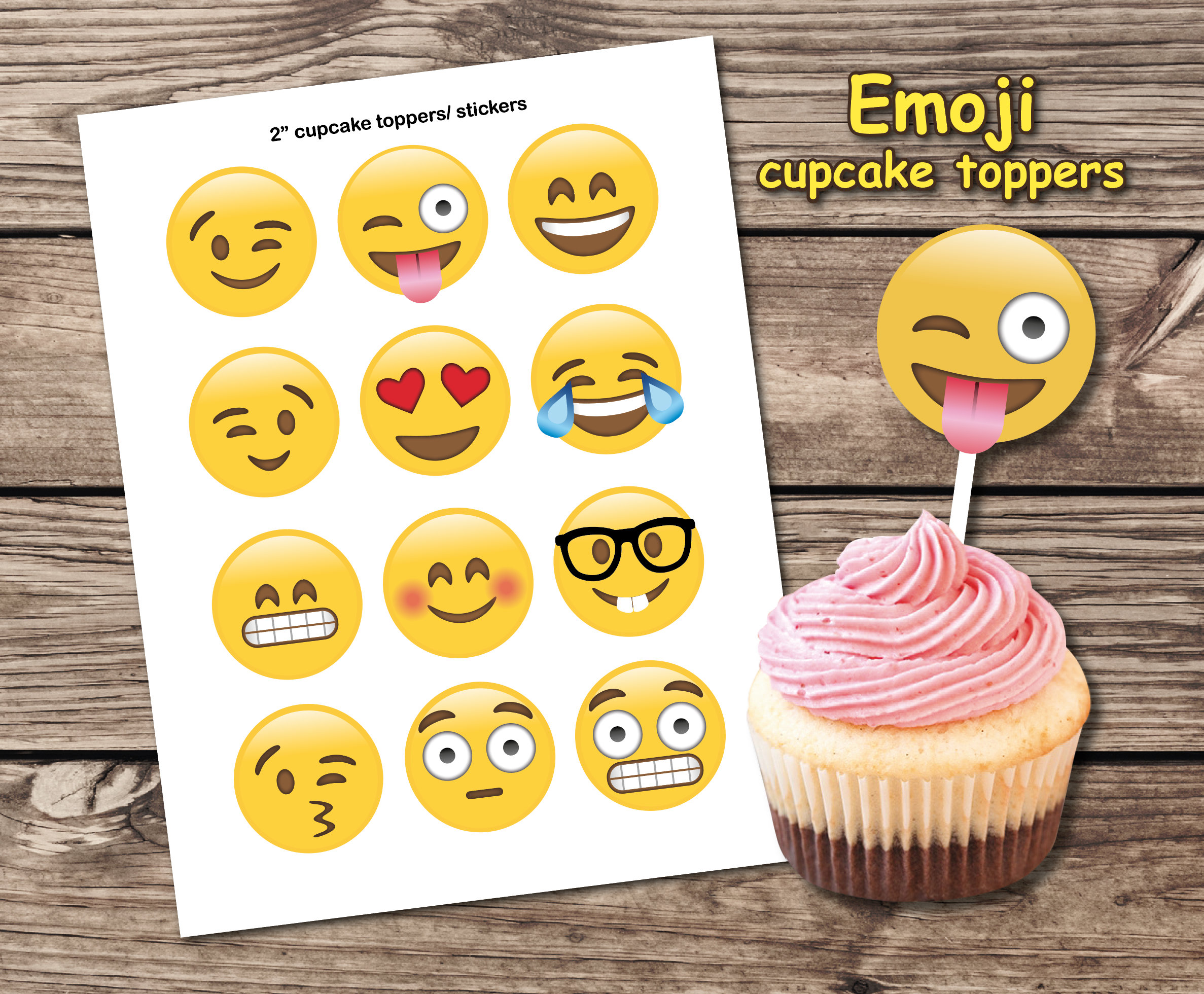 emoji cupcake toppers emoji party decoration emoji sticker etsy