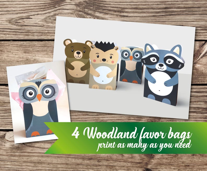 sweets bag Woodland Birthday Woodland Favor Bag woodland candy bag Woodland Favor treat bag Woodland gift bag printable favor bag