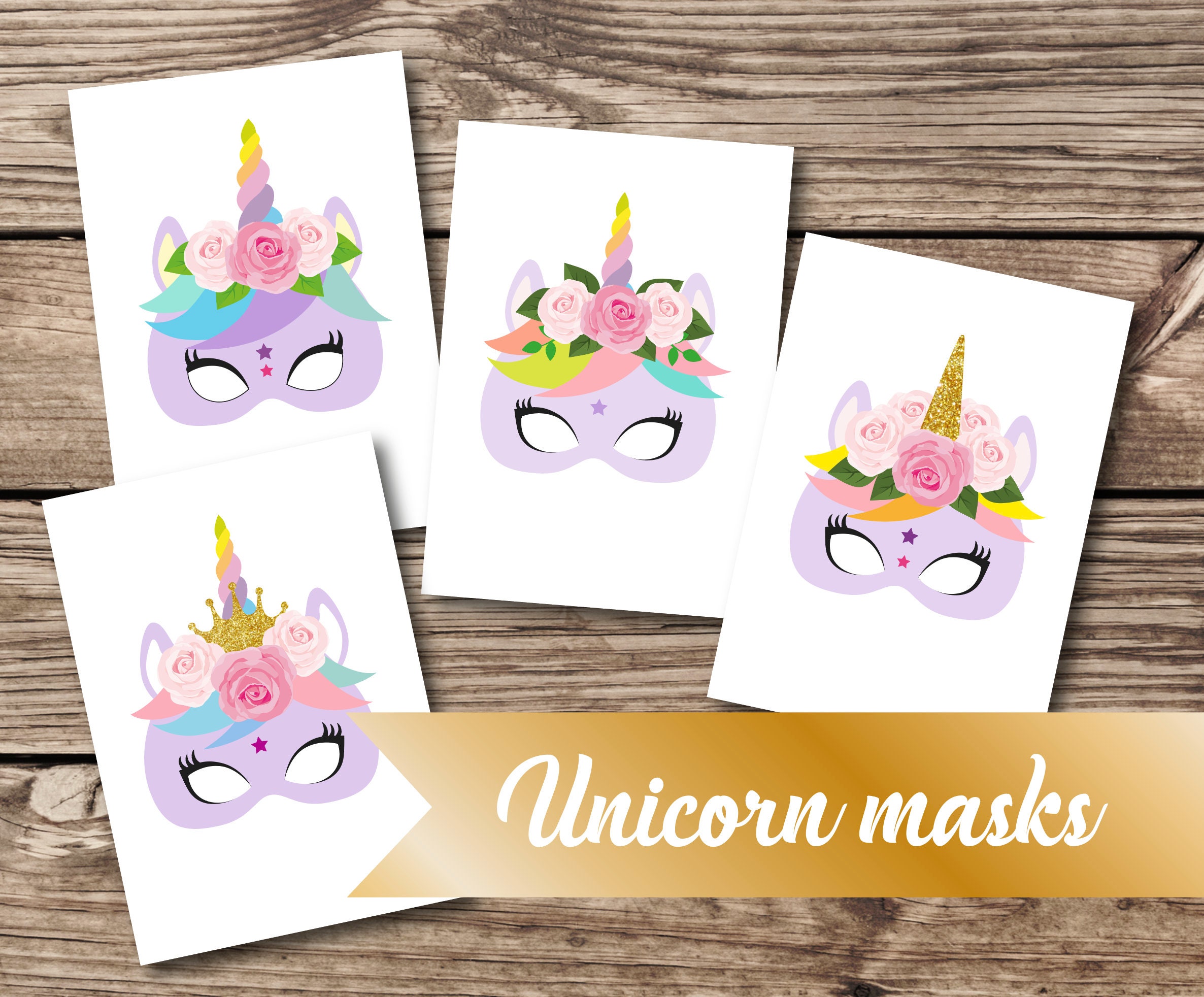 unicorn party masks printable unicorn mask purple unicorn etsy